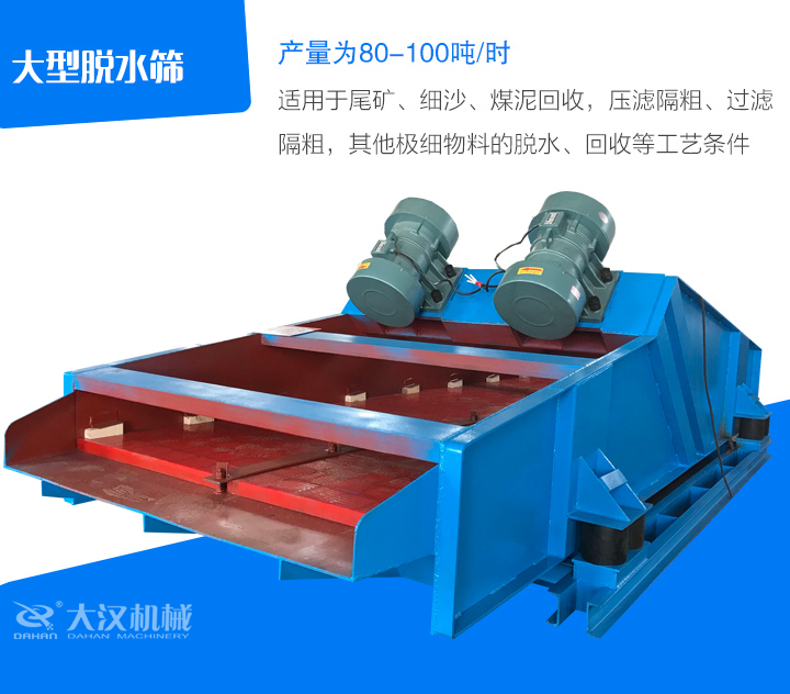 大型脫水篩適用于尾礦、細(xì)沙、煤泥回收，壓濾隔粗、過濾 隔粗，其他極細(xì)物料的脫水、回收等工藝條件